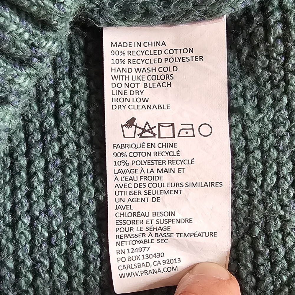 prAna Textured Knit Sweater Women's Medium Green Basket Weave Crewneck - Picture 7 of 8
